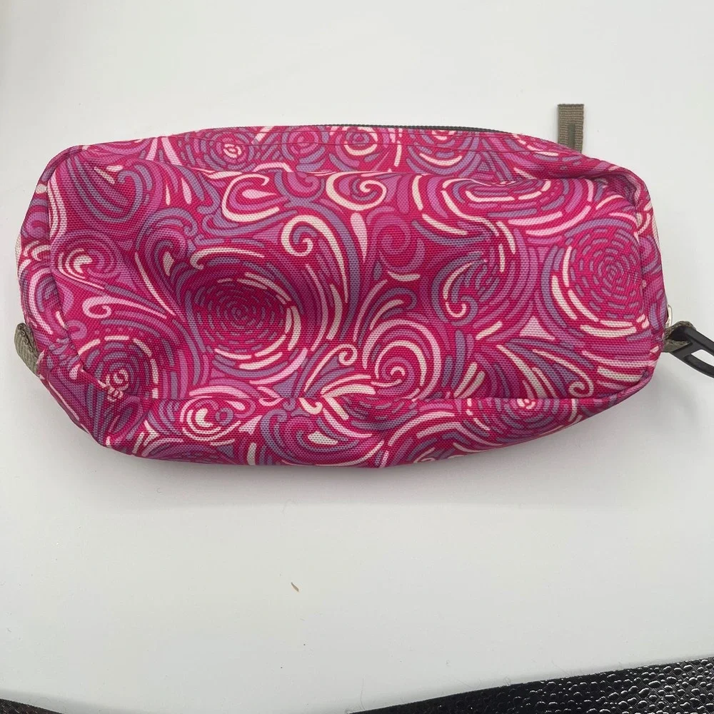 LL Bean Pink Purple Swirl Canvas Toiletry Bag Two Compartment Travel Pouch